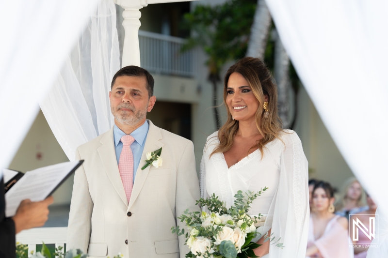 Bride and groom at the wedding gazebo