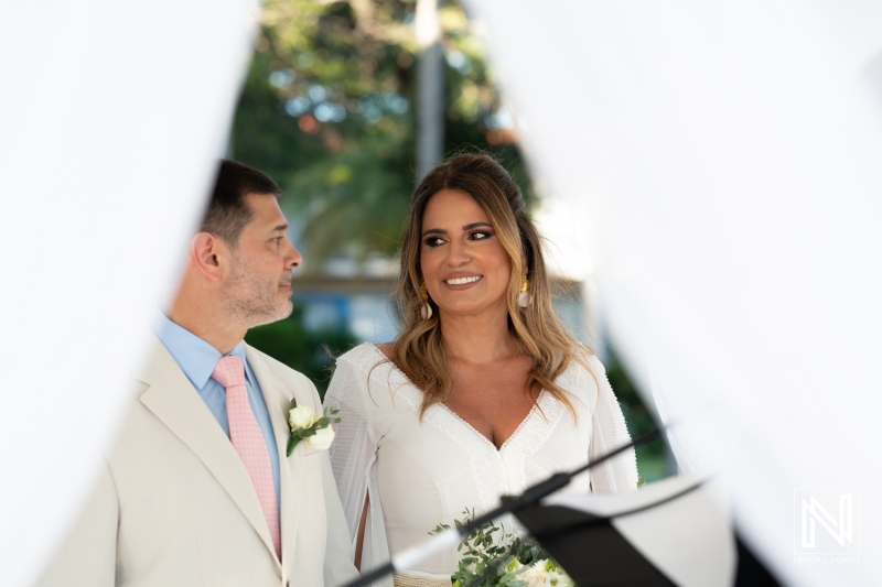 Bride and groom at the wedding gazebo