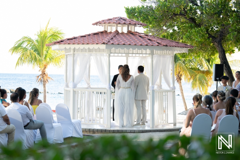 Bride and groom at the wedding gazebo