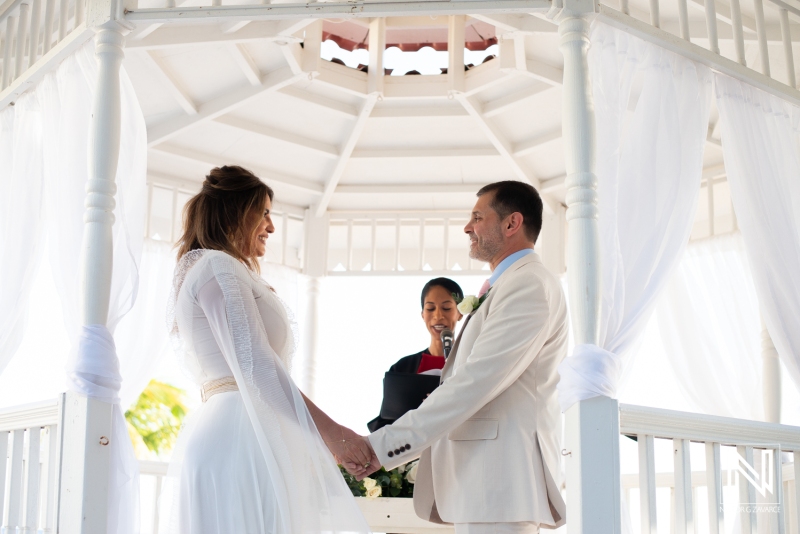 Bride and groom at the wedding gazebo