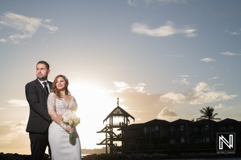 Sunset shot with bride and groom