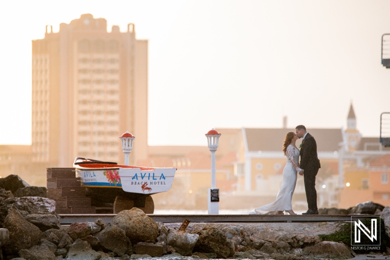 Bride and groom sunset photoshoot at Avila Beach Hotel
