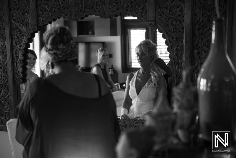 Bride getting ready front a mirror