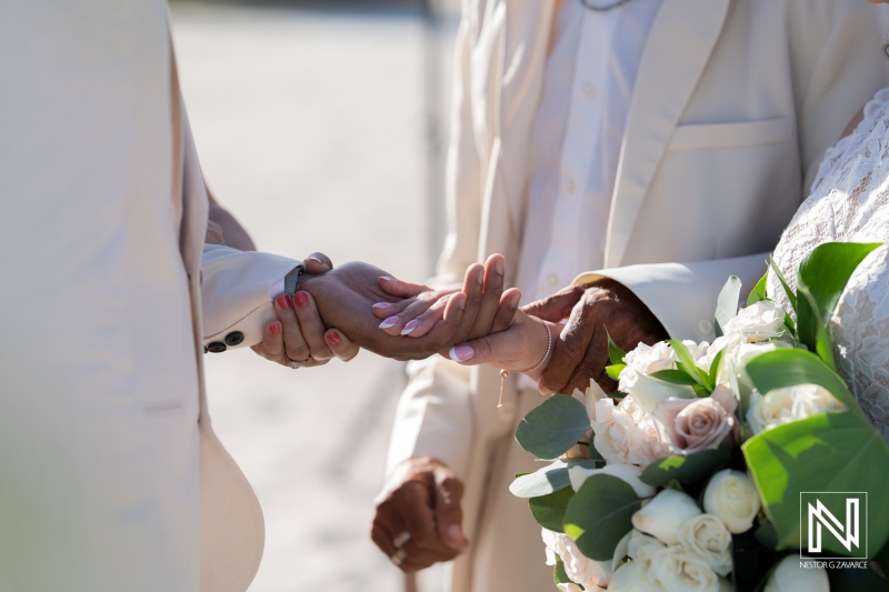 Father of the bride gives hand