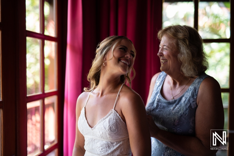 Bride getting dressed