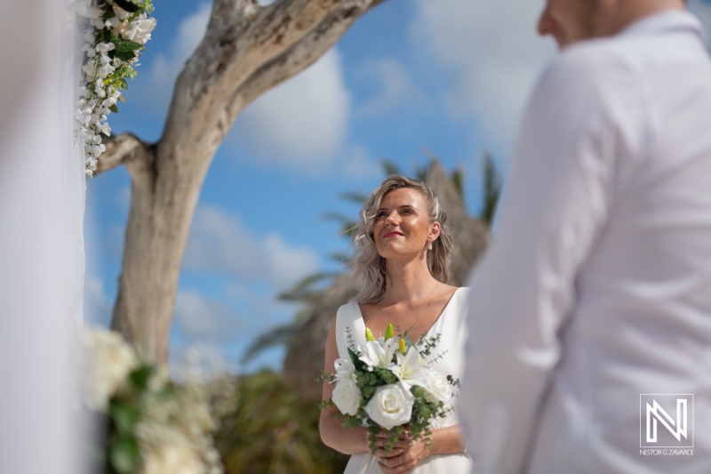 Wedding ceremony at Cas Abao Beach in Curacao during the afternoon