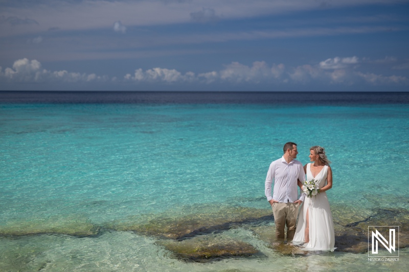 Couple celebrates wedding at Cas Abao Beach in Curacao with ocean view