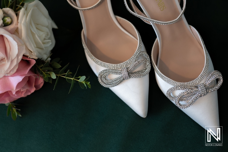 Bridal shoes and bouquet