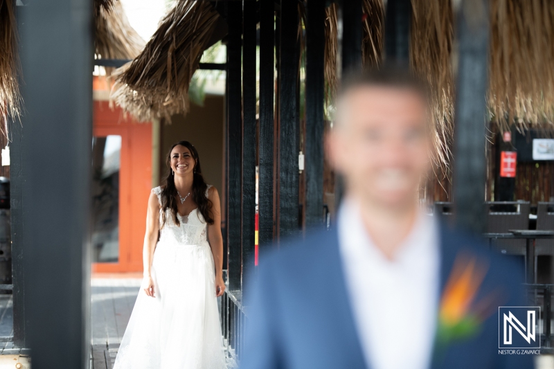 Bride walking for the first look
