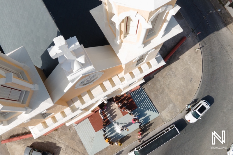 Church ceremony exit drone shot