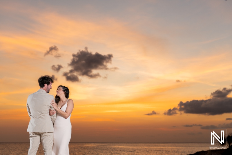 Bride and groom sunset photoshoot session