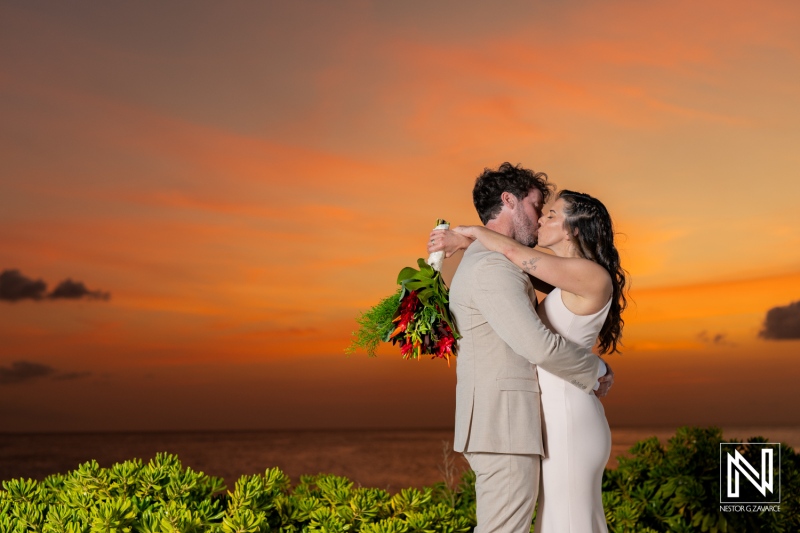 Bride and groom sunset photoshoot session