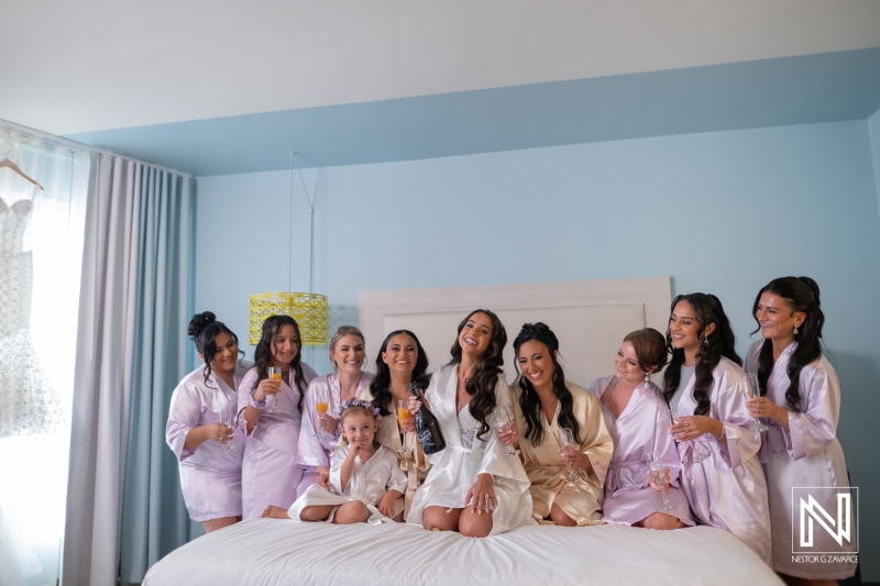 Wedding celebration with friends at Renaissance Wind Creek Curacao Resort before the ceremony