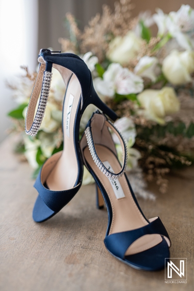 Bridal shoes with bouquet