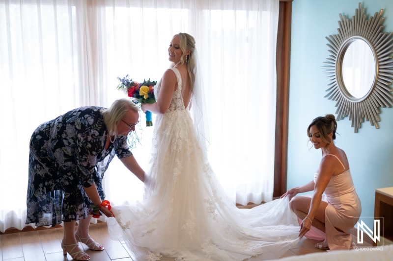 Bridal preparations in Curacao at Sunscape Curaçao Resort, celebrating love and joy before the wedding ceremony