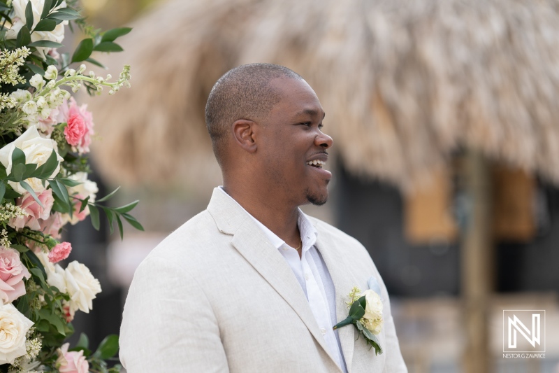 Wedding celebration at Renaissance Wind Creek Curacao Resort during a beautiful sunset
