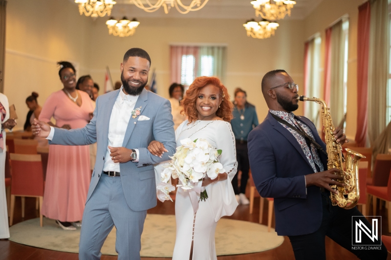 Bride and groom leaving the isle