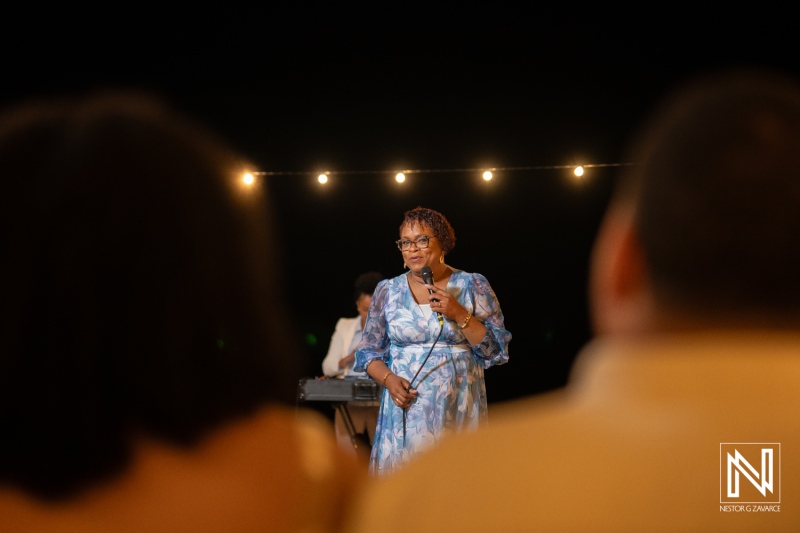 Celebratory speeches at a beautiful wedding ceremony in Playa Hunku, Curacao, filled with joy and heartfelt moments under the stars