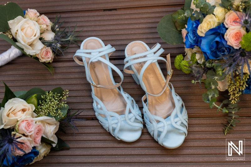 Bridal shoes and flowers