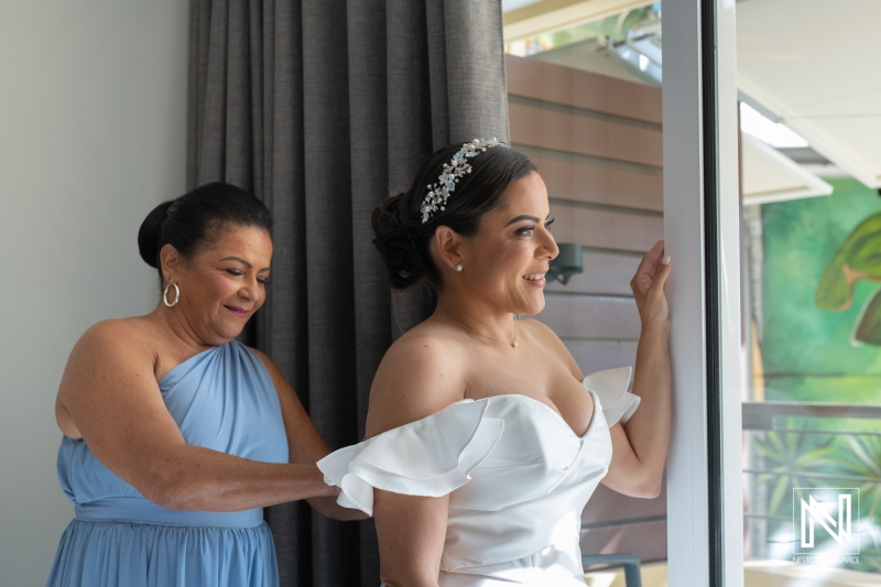Bride getting dressed