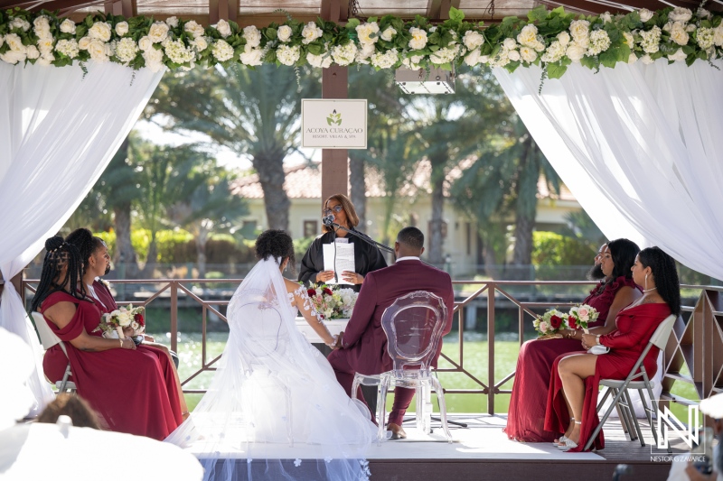 Wedding ceremony at Acoya Curacao Resort with beautiful backdrop and joyful atmosphere