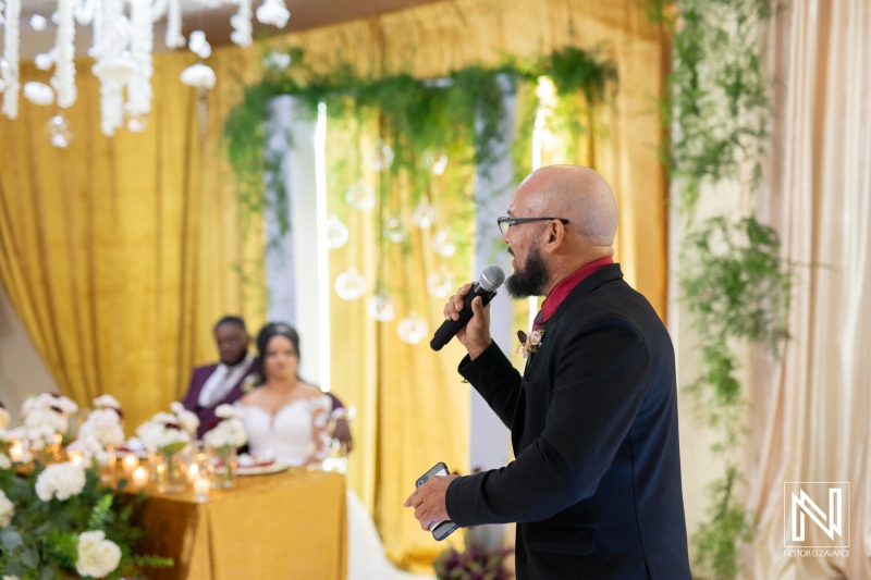 Celebrating love and joy at a Curacao wedding reception featuring heartfelt speeches and beautiful decor