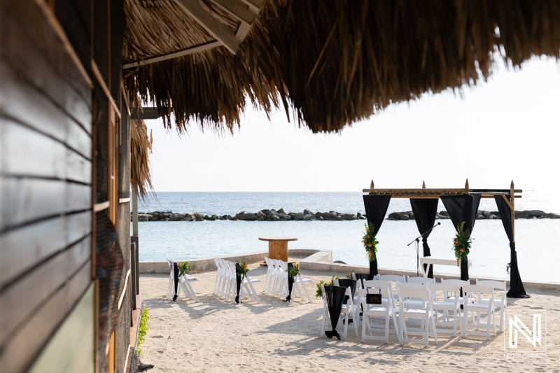 Stunning beachfront wedding setup at Sunscape Curacao Resort during Halloween festivities