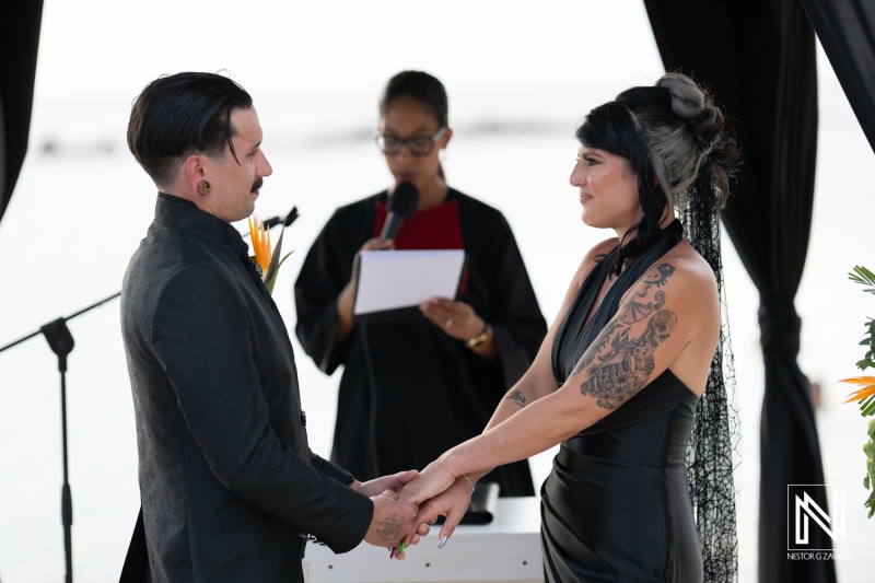 Unique wedding ceremony celebration at Sunscape Curacao Resort during Halloween festivities