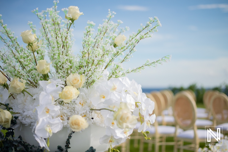white flowers wedding decor at golf course