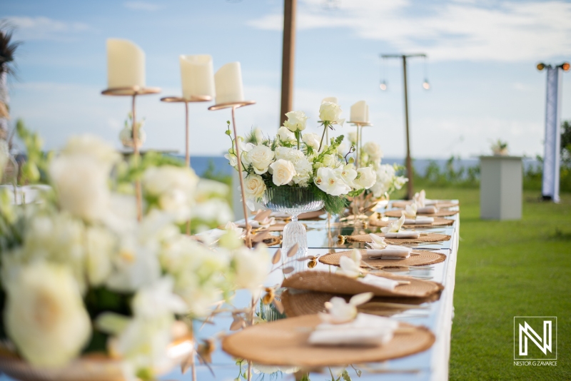 wedding table set up and decor at golf course