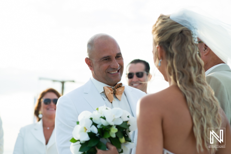 groom and bride first look at the golf course wedding