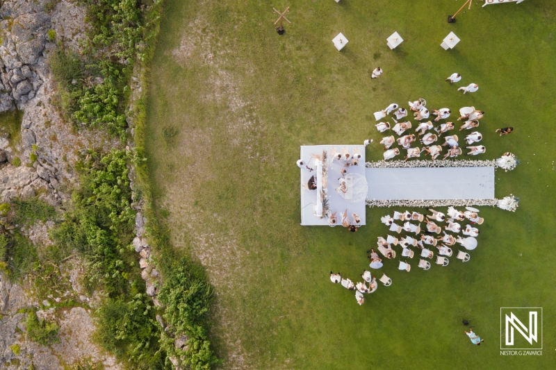 aerial  view of the wedding ceremony  at golf course