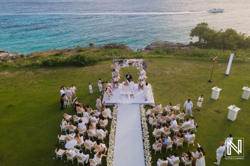 aerial  view of the wedding ceremony  at golf course