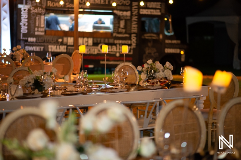 wedding table set up and decor at golf course
