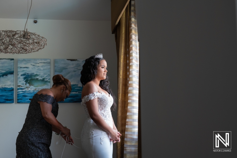 Bride getting ready with mom