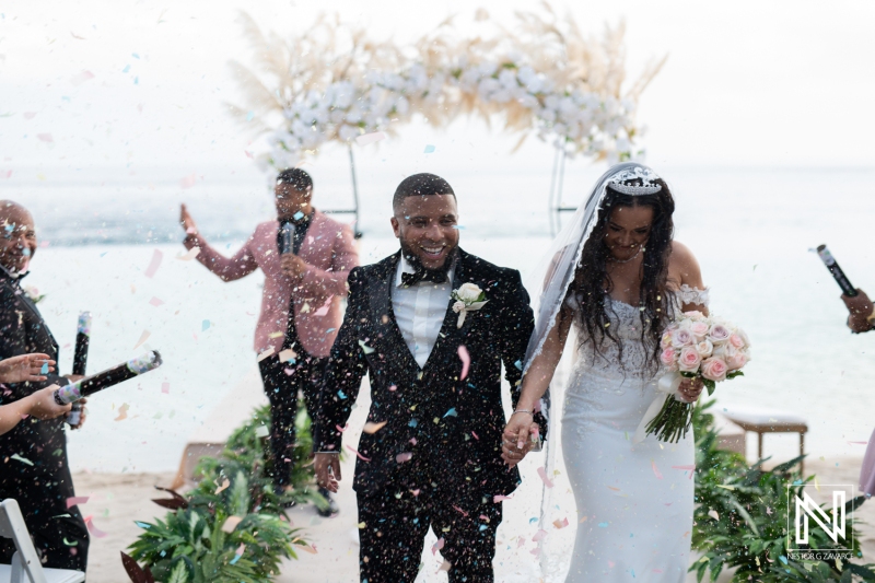 Couple walking down the aisle