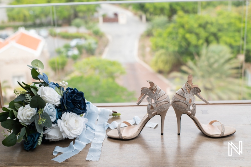 Bride shoes and bouquet