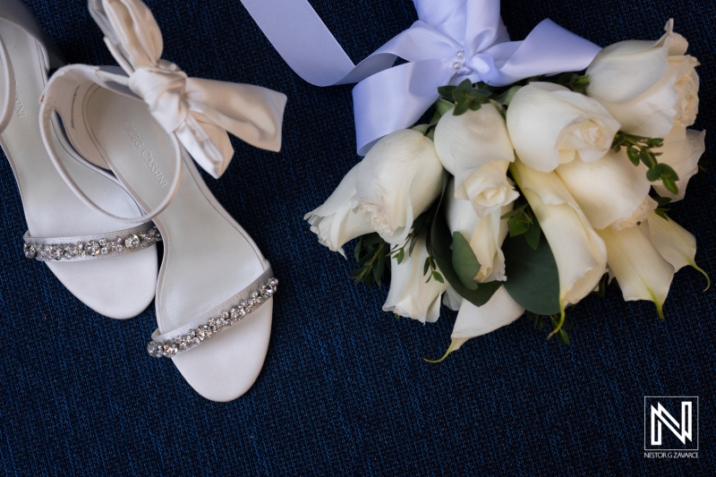 Bridal shoes and bouquet