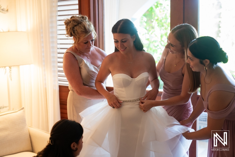 Bride getting dressed