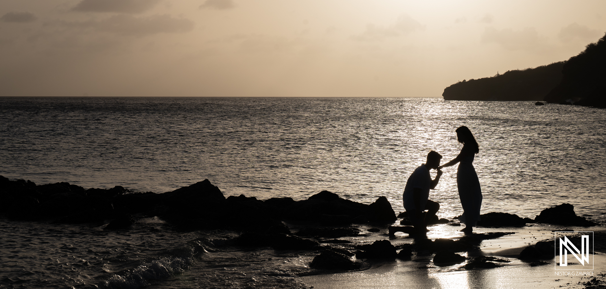 Romantic wedding proposal at Playa Porto Mari in Curacao